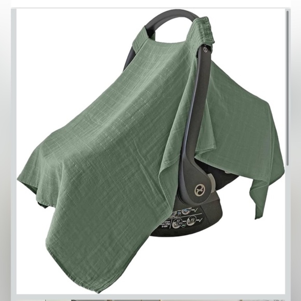 Mozah Baby Car Seat Cover Muslin Roman Green Organic Infant Cover